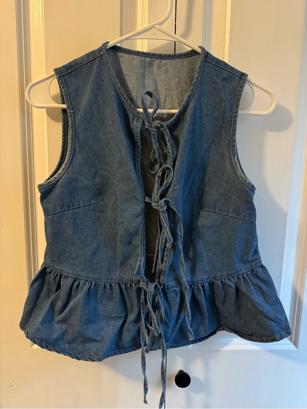 Women’s Denim Tie-Back Peplum Top - Blue